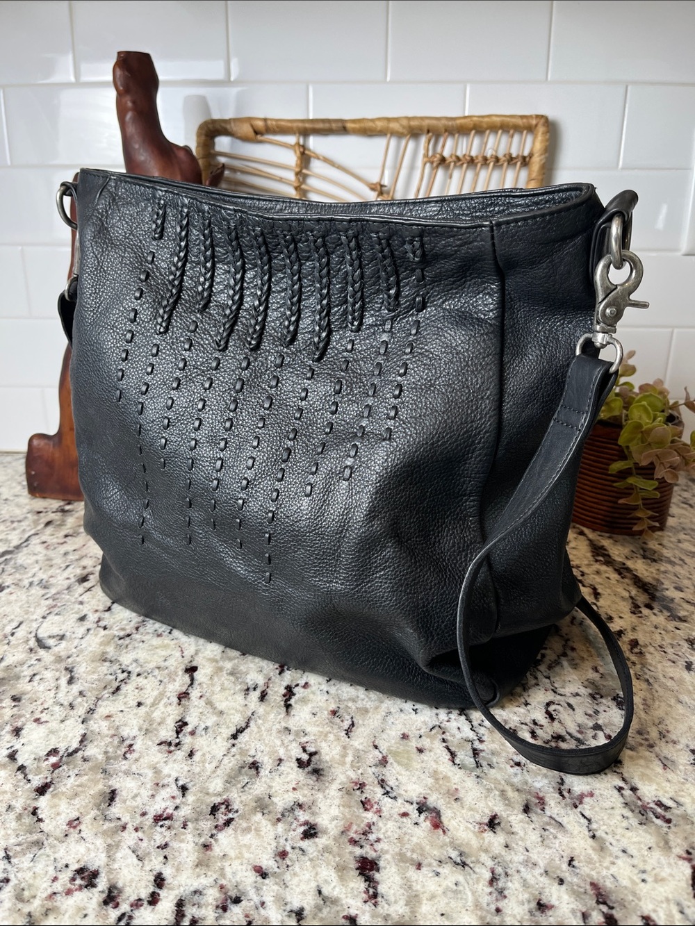 Day & Mood Leather Crossbody with Braided Stitch Detail